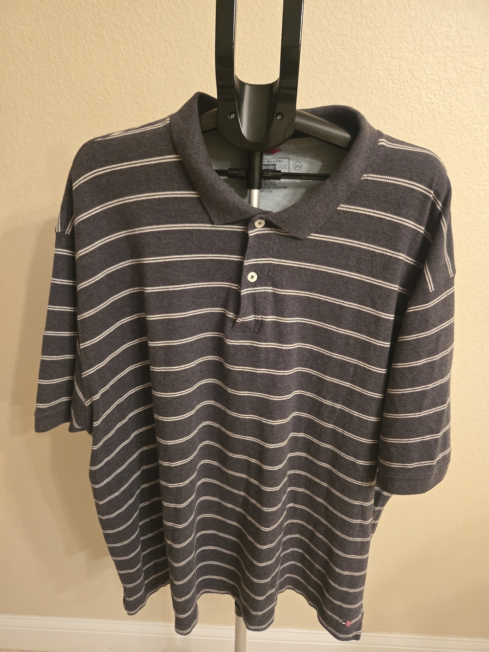 Wrangler Men's Striped Polo Shirt in Dark Gray and White